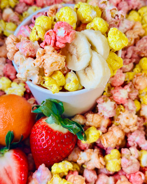 Fruity popcorn with colorful flavour mix