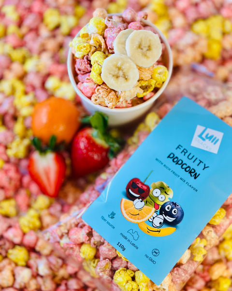 Fruity popcorn with colorful flavour mix