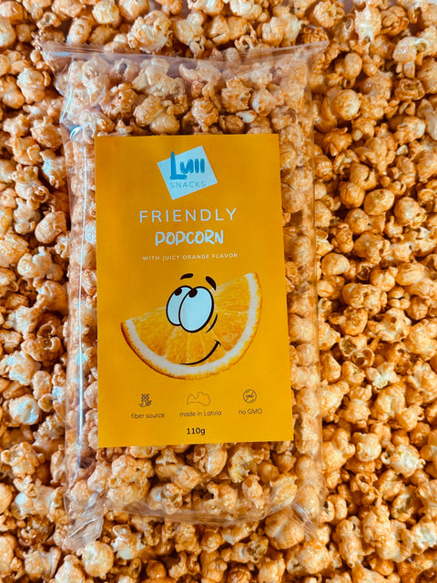Friendly popcorn with juicy orange flavour