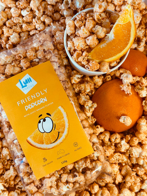 Friendly popcorn with juicy orange flavour